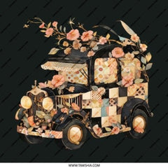 Floral Vintage Car Pinback Button, Antique Automobile Badge, Cute Flower Truck Button, Unique Aesthetic Accessory, Classic Car Button - Tawshia