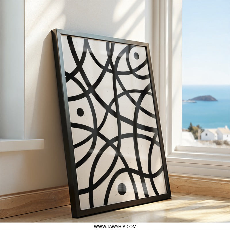Abstract Wall Art, Modern Geometric Print, Black and White Circles, Minimalist Home Decor, Contemporary Art Print - Tawshia