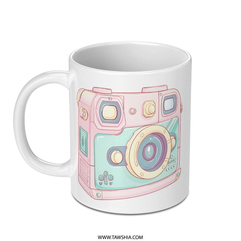 Cute Camera Mug, Kawaii Style Photo Mug, Pastel Aesthetic Mug, Photography Lover Gift, Trendy Mug, Unique Mug Gift, Coffee Cup, Tea Cup - Tawshia