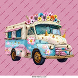 Floral Ice Cream Truck Pinback Button, Unique Design Button, Cute Truck Button, Food Truck Button, Flower Power Pinback Button - Tawshia