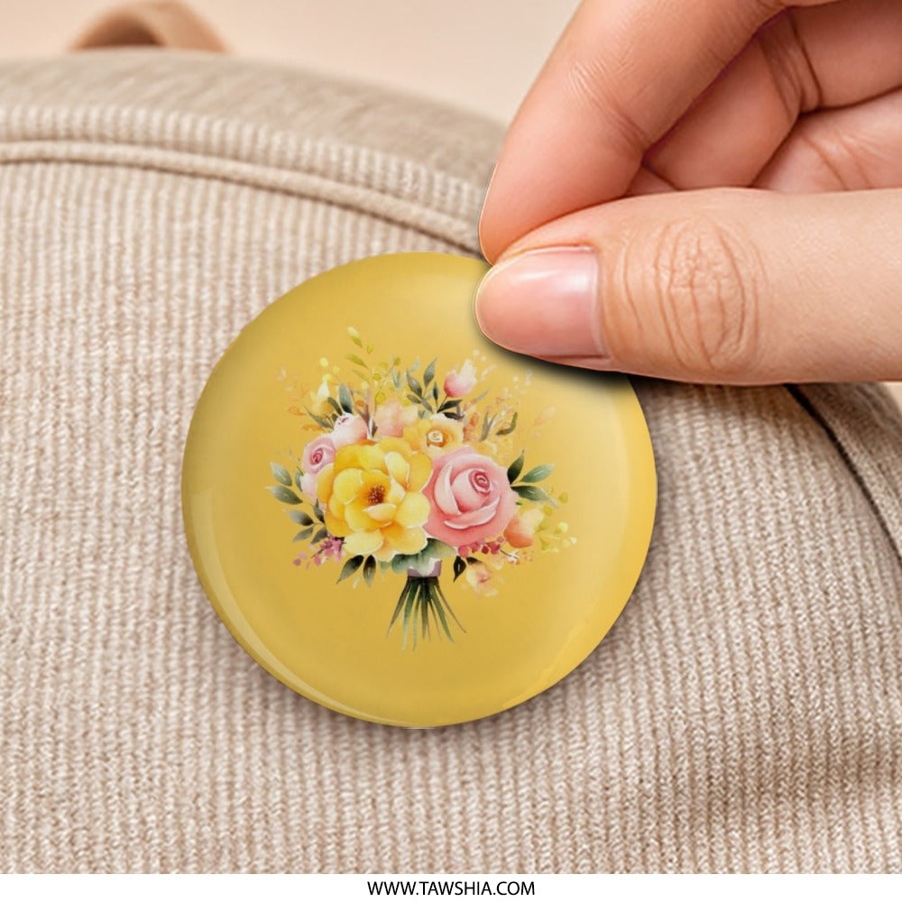 Floral Bouquet Pinback Button, Yellow Roses, Flower Gift Button, Cute Badge, Floral Button, Artistic Button, Pinback Button Accessory - Tawshia