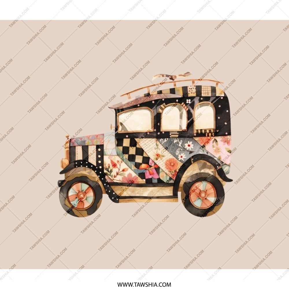 Vintage Car BackPack, Floral Classic Auto, Stylish Book Bag, Travel Daypack, Car Lover Gift, School BackPack, Unique Design Bag - Tawshia