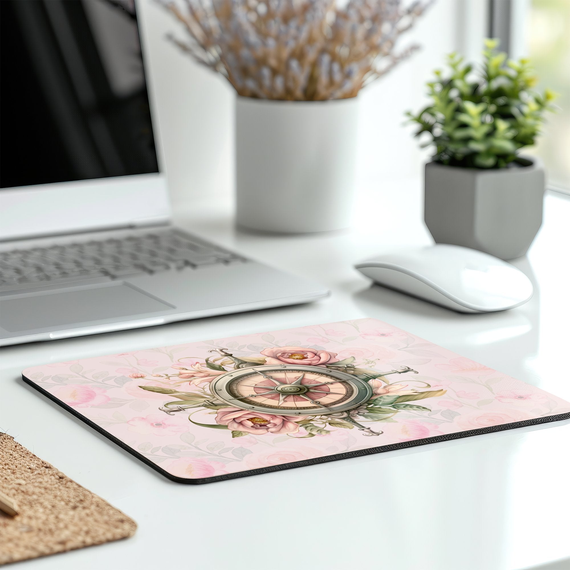 Floral Compass Design Mouse Pad Office Desk Decor product