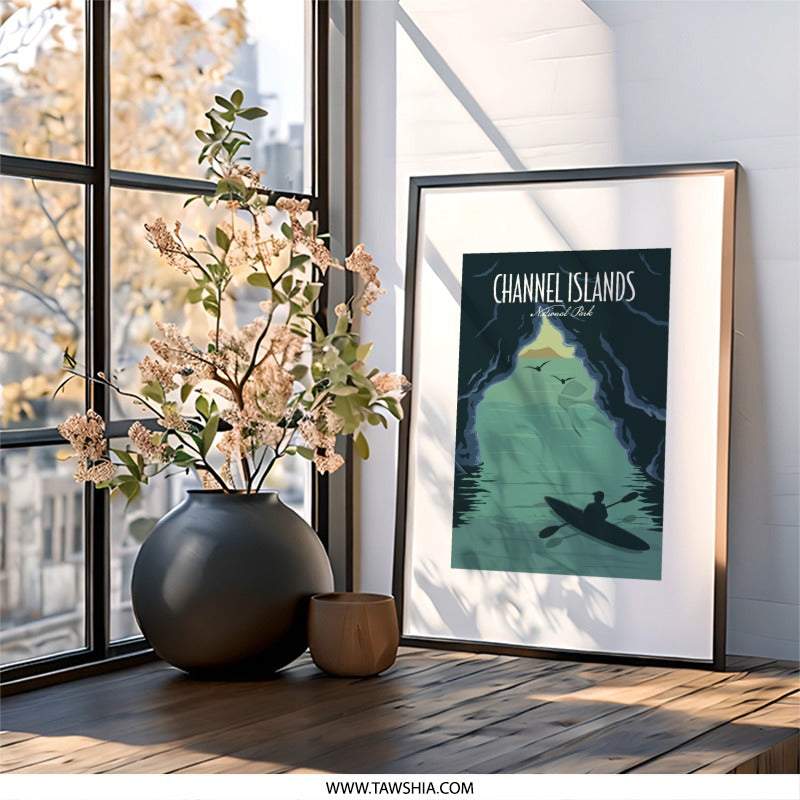 Channel Islands Wall Art, National Park Print, Kayak Art Print, California Travel Poster, Vacation Souvenir, Home Decor, Framed Art - Tawshia