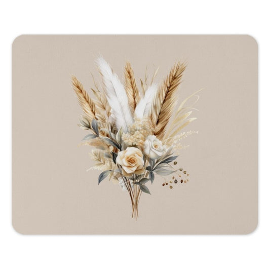 Floral Mouse Pad, Bohemian Bouquet Desk Decor, Elegant Botanical Design, Beige Aesthetic, Neutral Office Accessories, Trendy Mousepad - Tawshia