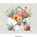 Floral Envelope Mouse Pad, Butterfly Art Mousepad, Flower Arrangement, Yarn and Pencil Art, Cute Office Decor, Unique Desk Accessory - Tawshia