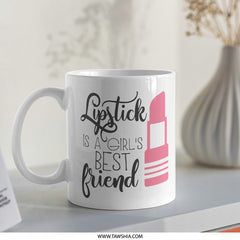 Lipstick Is A Girl's Best Friend Mug, Makeup Lover Gift, Beauty Theme Mug, Funny Mug, Coffee Mug, Tea Mug, Gift For Her, Girl Boss Mug - Tawshia