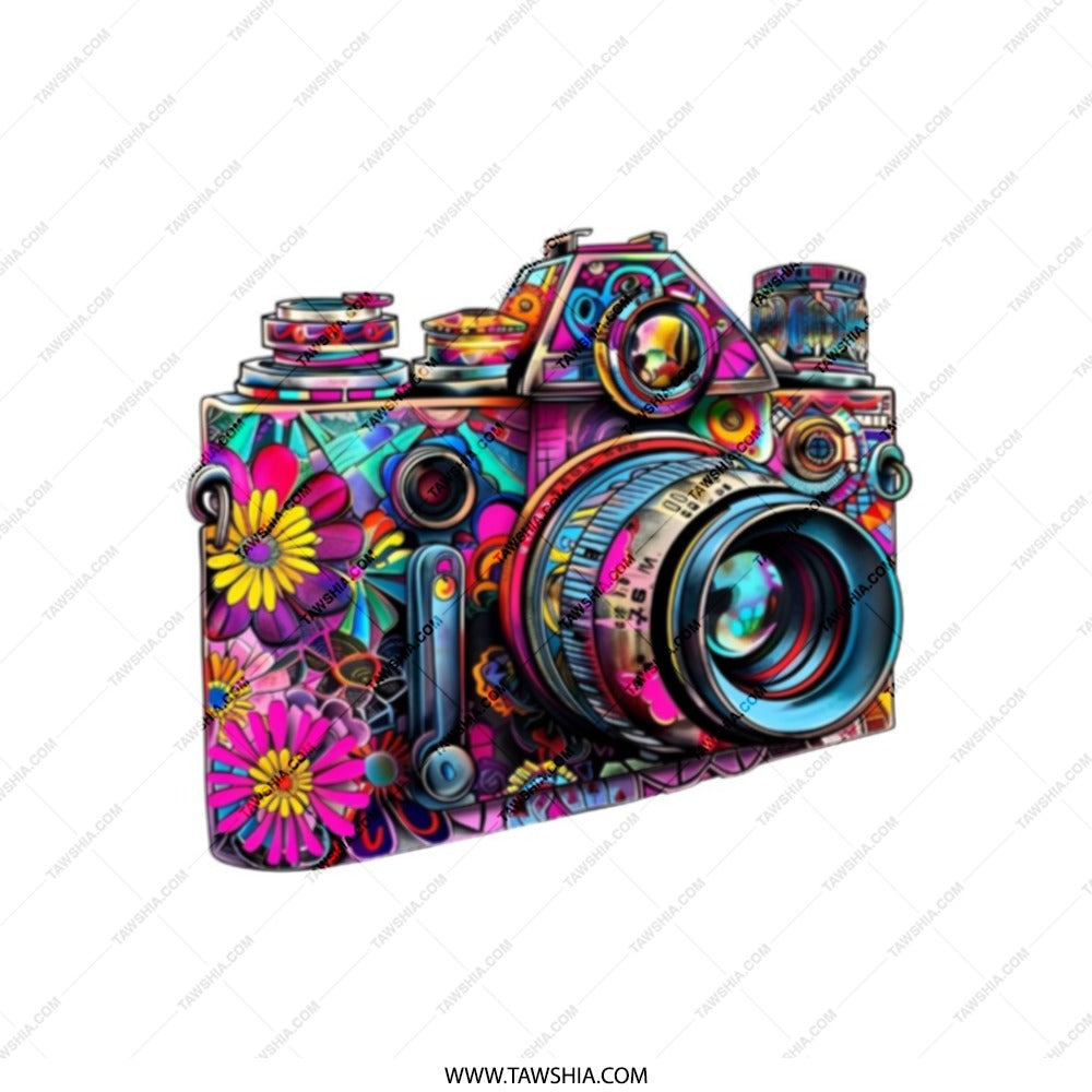 Floral Camera Tote Bag, Photographer Gift, Colorful Camera Design, Artsy Tote Bag, Unique Gift Idea - Tawshia