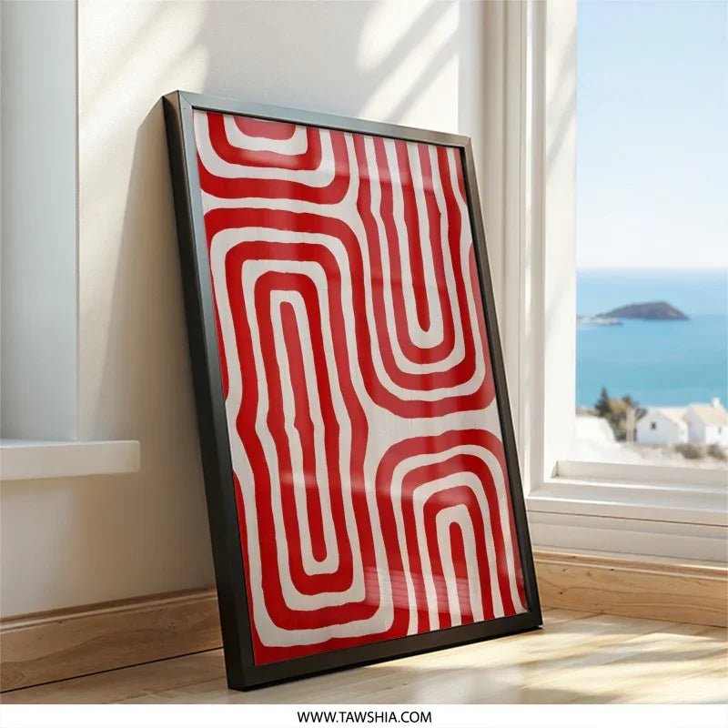 Red and White Pattern Wall Art, Abstract Home Decor, Geometric Artwork, Modern Print, Unique Wall Hanging, Bold Design, Contemporary Gift - Tawshia