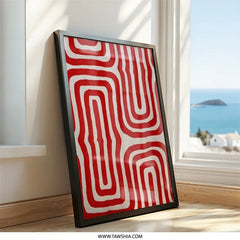 Red and White Pattern Wall Art, Abstract Home Decor, Geometric Artwork, Modern Print, Unique Wall Hanging, Bold Design, Contemporary Gift - Tawshia