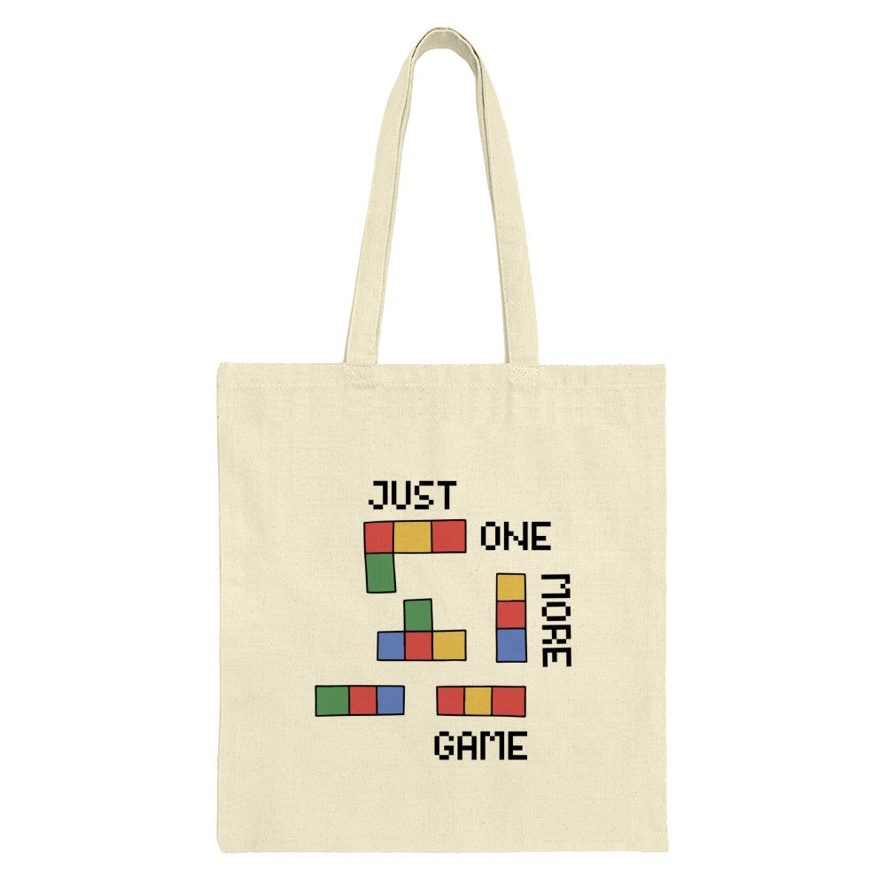 Just One More Game Tote Bag, Gamer Gift, Retro Video Game, Tetris Inspired, Fun Tote, Casual Bag, Geeky Tote, Colorful Tote Bag - Tawshia