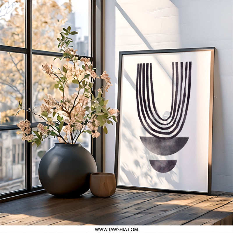 Minimalist Wall Art, Geometric Print, Abstract Shapes, Home Decor, Modern Art, Arches, Half Circles, Black and White - Tawshia