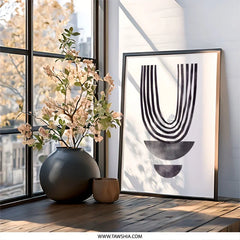 Minimalist Wall Art, Geometric Print, Abstract Shapes, Home Decor, Modern Art, Arches, Half Circles, Black and White - Tawshia