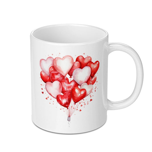 Heart Balloons Mug, Watercolor Heart Mug, Romantic Mug, Valentine's Day Gift, Love Mug, Gift for Her, Anniversary Gift, Cute Mug - Tawshia