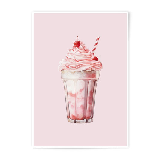 Strawberry Milkshake Photographic Prints, Sweet Treat Wall Decor, Kitchen Art Prints, Dessert Art, Pink Food Prints, Drink Art, Yummy Art - Tawshia