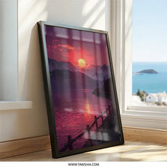 Sunset Lake Mountain Wall Art, Beautiful Nature Landscape Print, Pink Purple Sky Scenery, Wall Decor for Home, Living Room, Bedroom - Tawshia