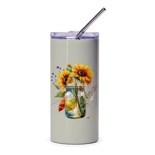 Sunflower Mason Jar Tumbler, Floral Tumbler, Fall Tumbler, Flower Tumbler, Unique Tumbler, Cute Tumbler - Tawshia