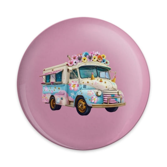 Floral Ice Cream Truck Pinback Button, Unique Design Button, Cute Truck Button, Food Truck Button, Flower Power Pinback Button - Tawshia