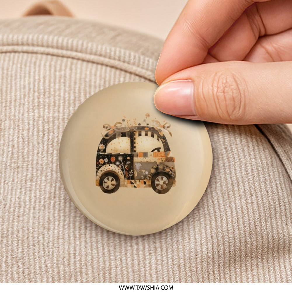 Cute Car Pinback Button, Floral Car Design, Unique Car Gift, Artistic Car Button, Quirky Pinback Button, Trendy Accessory, Gift for Car - Tawshia
