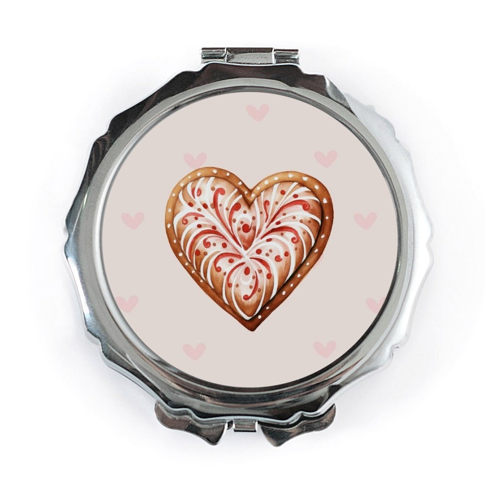 Heart Pocket Mirror, Gingerbread Heart Mirror, Love Mirror, Cute Heart Pocket Mirror, Valentine's Day Gift, Sweet Heart Mirror - Tawshia