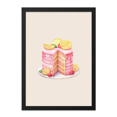 Pink Lemon Cake Wall Art, Foodie Art Print, Watercolor Dessert Art, Kitchen Decor, Slice of Cake, Sweet Treat Art Print, Framed Wall Art - Tawshia