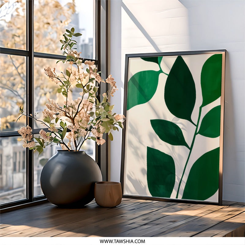 Emerald Leaves Wall Art, Botanical Print, Modern Home Decor, Nature Inspired Art, Green Leaf Painting, Framed Art Print, Wall Decor - Tawshia