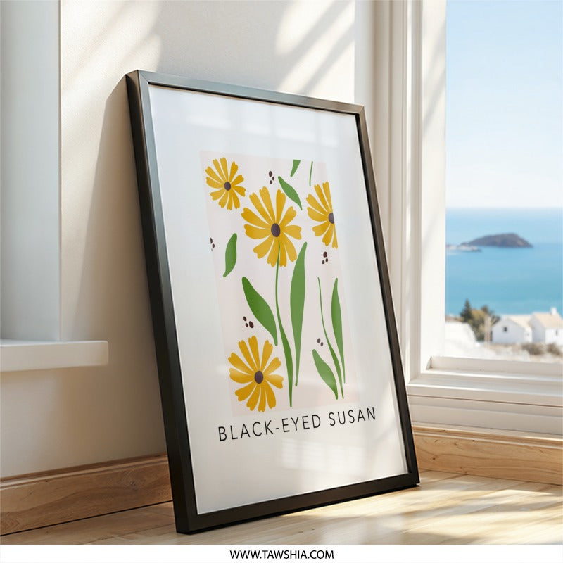 Black Eyed Susan Wall Art, Floral Art Print, Botanical Wall Decor, Modern Flower Print, Yellow Flower Art, Daisy Flower Art - Tawshia