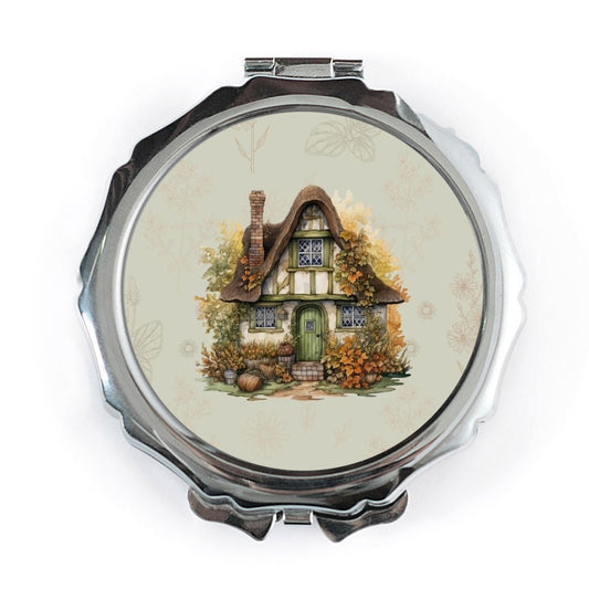 Cottagecore Pocket Mirror, Thatched Roof House Compact Mirror, Cute Home Decor, Travel Mirror, Cottage Gift, Country Home Accessory - Tawshia
