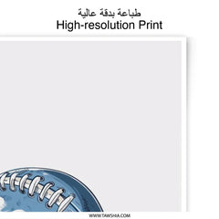 Blue Football Photographic Print, Sports Art, Football Art Print, Sketch Art, Sports Decor, Wall Art Print, Football Gift, Kid's Room Art - Tawshia