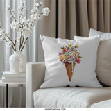 Ice Cream Cone Pillow, Floral Ice Cream Pillow, Sweet Treat Home Decor, Summer Decor, Decorative Pillow, Unique Pillow, Gift Idea - Tawshia