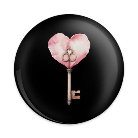 Heart Key Pinback Button, Watercolor Heart, Key to My Heart, Love Pin, Cute Button, Gift For Her, Romantic Pin, Valentines Day Gift - Tawshia