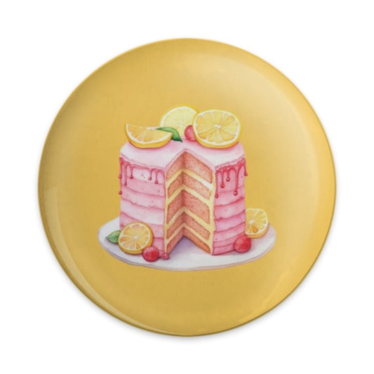 Lemon Cake Pinback Button, Cute Food Button, Dessert Lover, Baker Gift, Watercolor Art, Yummy Cake, Sweet Treat Button, Party Favor - Tawshia