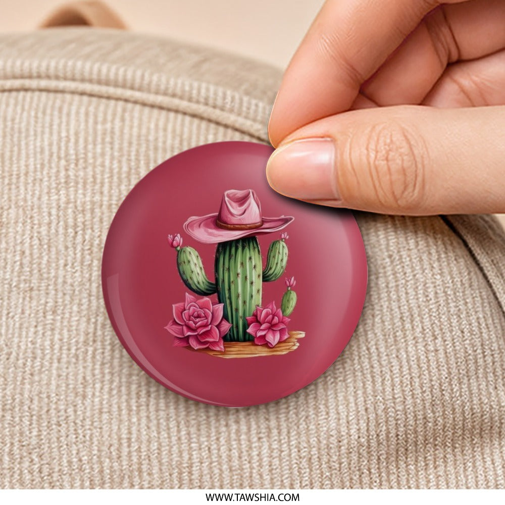 Cactus Pinback Button, Cowboy Hat, Succulent Art, Desert Plant, Western Decor, Cute Pin, Gift Idea, Trendy Accessory - Tawshia