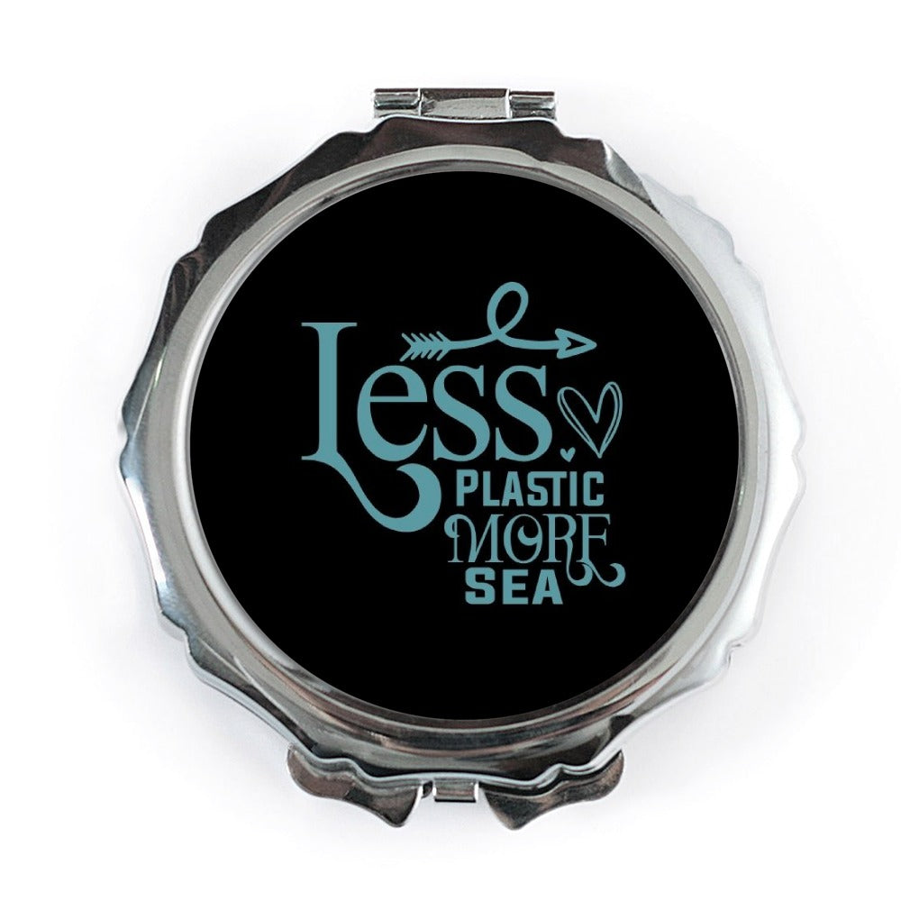 Less Plastic More Sea Pocket Mirror, Ocean Lover Gift, Eco Friendly Present, Environmental Advocate, Save the Ocean, Travel Mirror - Tawshia