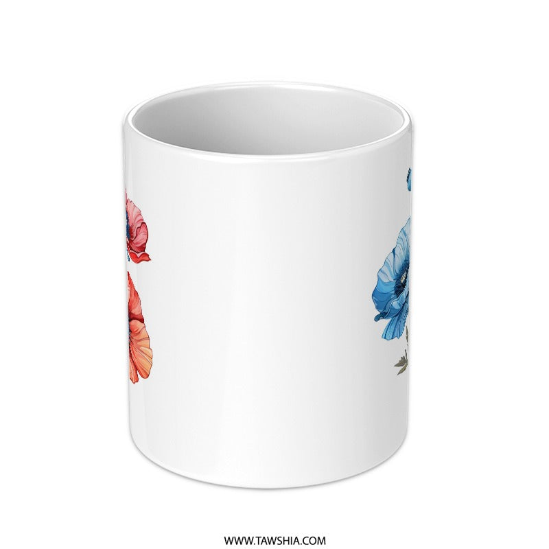 Watercolor Poppy Mug, Floral Coffee Mug, Poppy Flower Mug, Botanical Art Mug, Gift for Plant Lover, Colorful Mug, Summer Mug - Tawshia