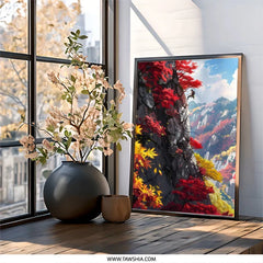 Rock Climbing Wall Art, Mountain Adventure Print, Fall Foliage Climber Decor, Anime Style Landscape, Sport Art Print, Home Decor, Gift - Tawshia