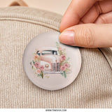 Vintage Truck Pinback Button, Floral Car Button, Cute Car Badge, Pink Car Button, Retro Auto Button, Truck Collector Button, Flower Pinback - Tawshia