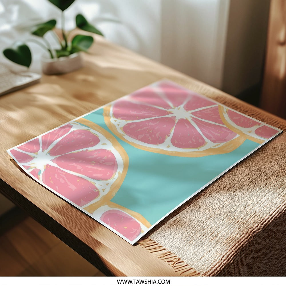 Pink Grapefruit Slice Photographic Print, Citrus Fruit Art, Modern Kitchen Decor, Trendy Food Wall Art, Vibrant Color Photo Print - Tawshia