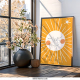 Sleepy Sun Wall Art, Smiling Sun Art, Nursery Decor, Cute Sun Print, Kids Room Art, Sunshine Art, Happy Sun Art, Yellow Sun Wall Art - Tawshia