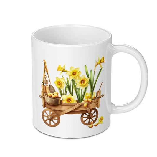 Daffodil Flower Mug, Floral Cart Design, Spring Garden Mug, Unique Flower Gift, Cute Mug, Easter Mug, Gardening Gift Mug, Yellow Flower Mug - Tawshia