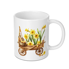 Daffodil Flower Mug, Floral Cart Design, Spring Garden Mug, Unique Flower Gift, Cute Mug, Easter Mug, Gardening Gift Mug, Yellow Flower Mug - Tawshia