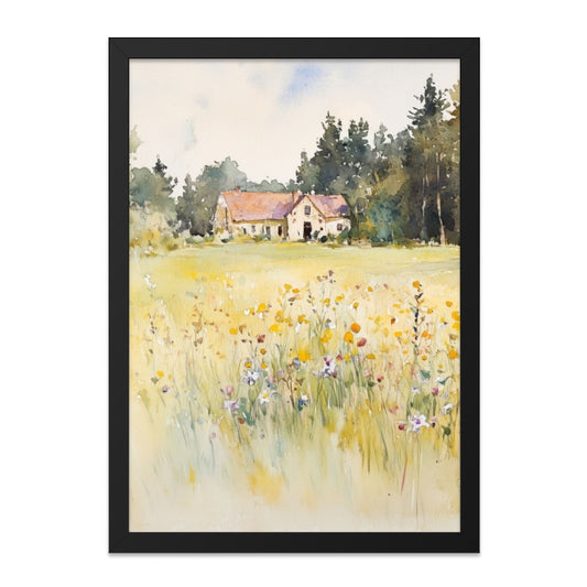 Watercolor Farmhouse Wall Art, Floral Meadow Print, Country Home Decor, Landscape Painting, Pastoral Artwork, Rustic Farmhouse Art - Tawshia