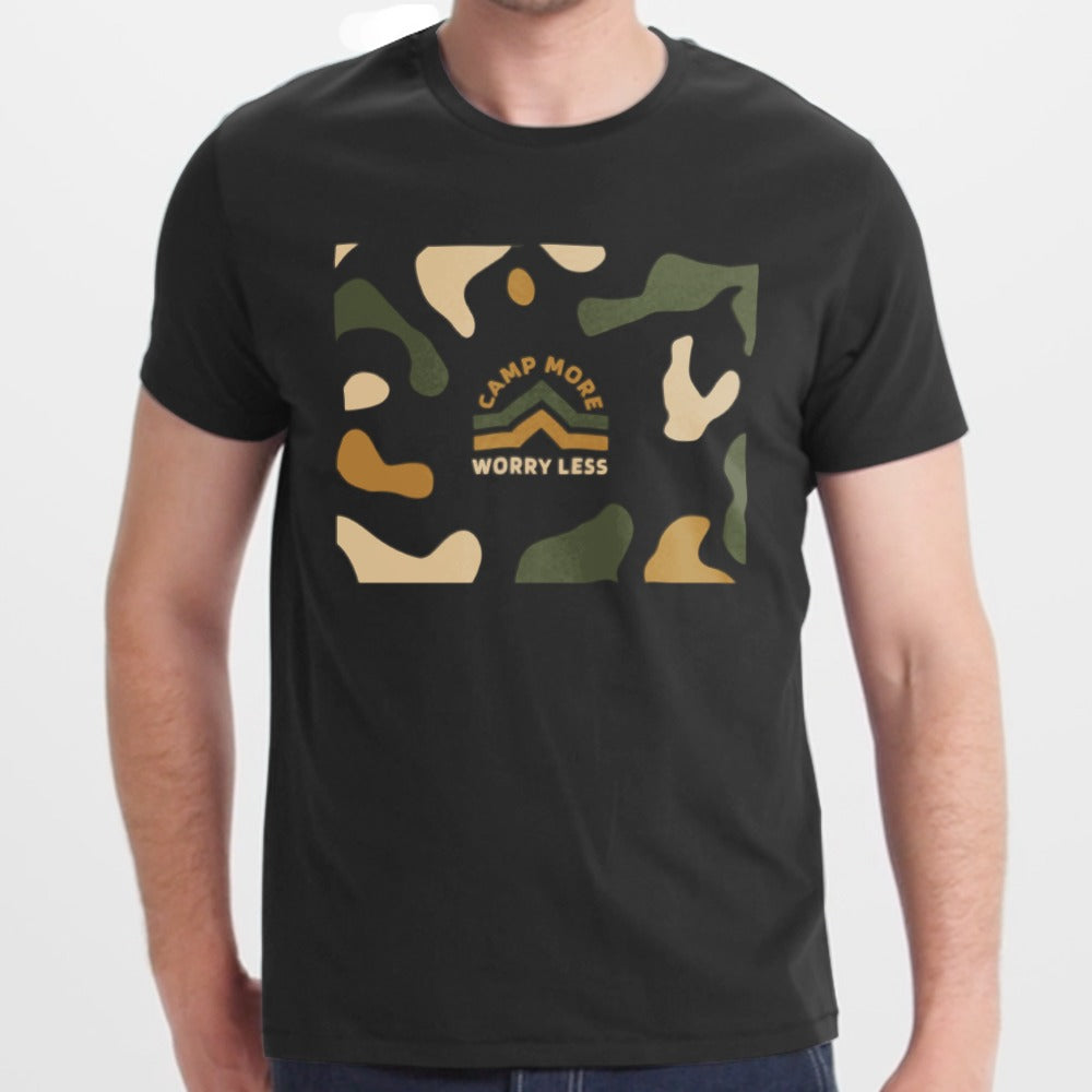 Camp More Worry Less Graphic Camo T-shirt product