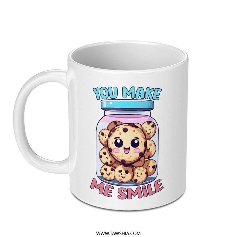 You Make Me Smile Mug, Cute Cookie Jar Mug, Funny Mug Gift, Kawaii Mug, Happy Mug, Graphic Mug, Hot Beverage Mug - Tawshia