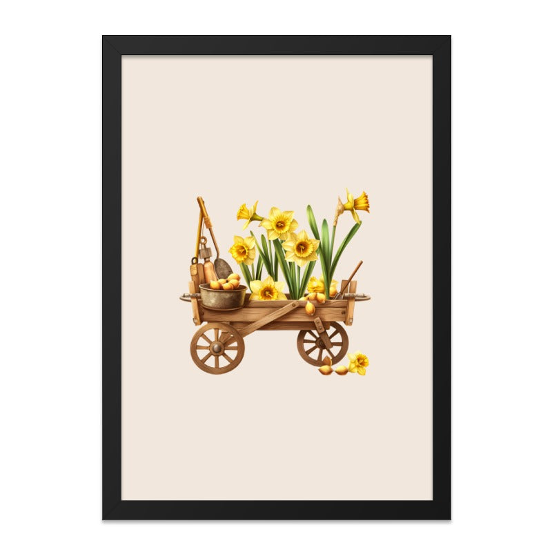 Daffodil Wall Art, Flower Cart Print, Spring Decor, Garden Tools, Botanical Illustration, Rustic Wall Decor, Floral Art, Gift for Gardener - Tawshia