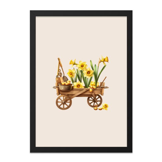 Daffodil Wall Art, Flower Cart Print, Spring Decor, Garden Tools, Botanical Illustration, Rustic Wall Decor, Floral Art, Gift for Gardener - Tawshia