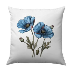 Blue Poppy Pillow, Floral Throw Pillow, Botanical Cushion, Flower Home Decor, Modern Decorative Pillows - Tawshia