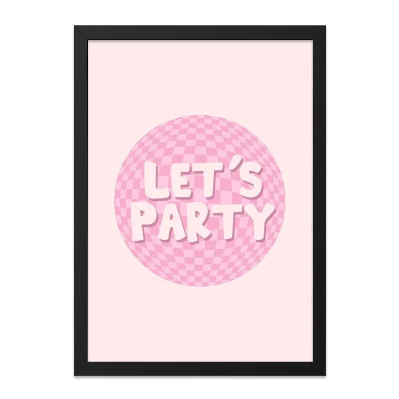 Lets Party Wall Art, Pink Checkerboard Print, Fun Wall Decor, Cute Party Poster, Trendy Room Decor, Fun Wall Decor, Party Decoration - Tawshia