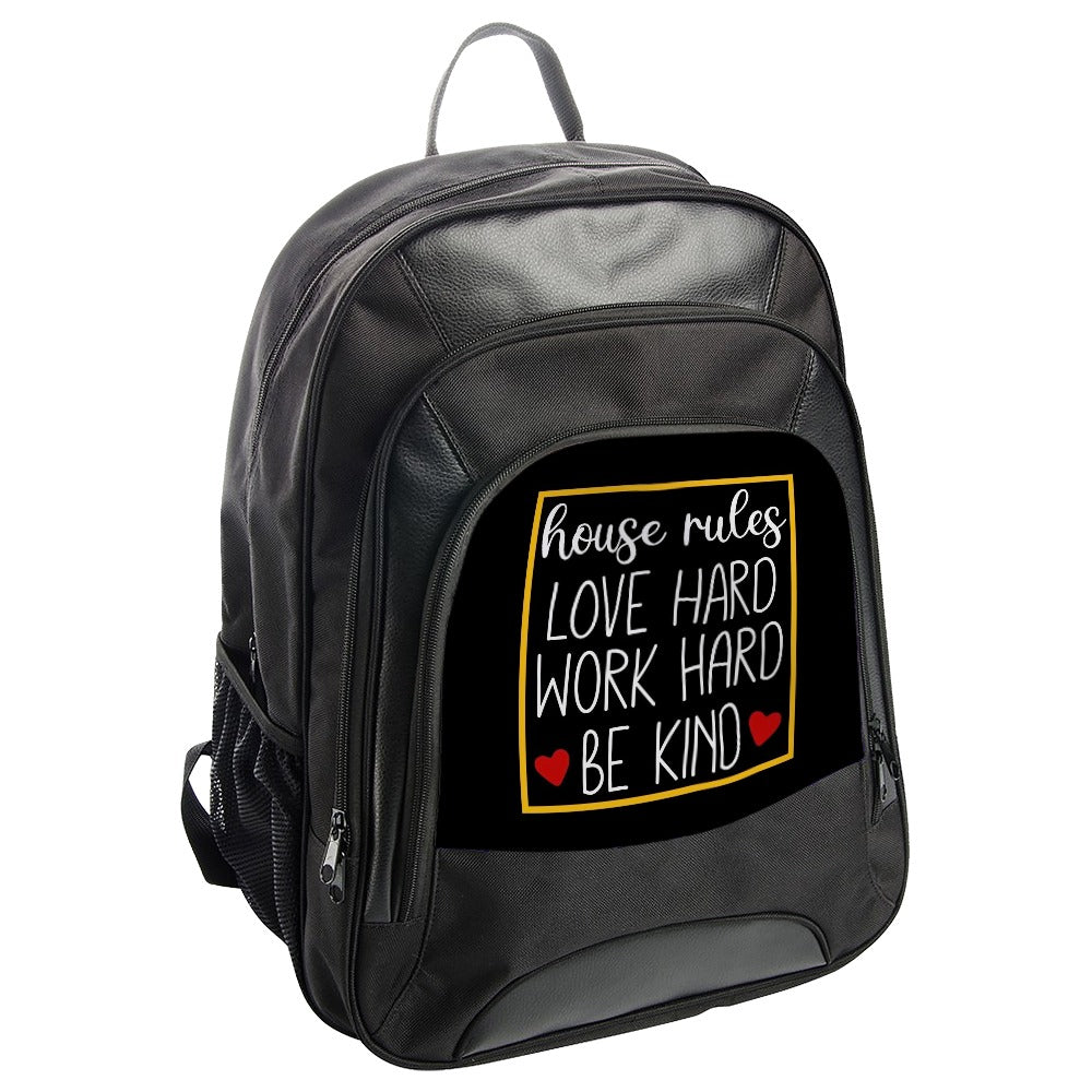 House Rules Backpack, Love Hard, Work Hard, Be Kind, Inspirational Bag, School Backpack, Gift for Student, Everyday Backpack - Tawshia
