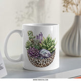 Succulent Mug, Crystal Mug, Leopard Print, Plant Lover Gift, Unique Mug, Office Mug, Coffee Mug, Tea Mug, Gift For Her, Boho Mug - Tawshia